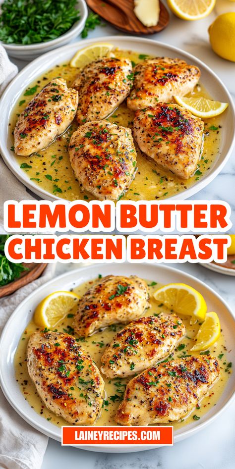 Looking for a quick, flavorful dinner? This Lemon Butter Chicken Breast Recipe is the perfect comfort food, combining tender chicken breasts with a zesty lemon butter sauce. Ready in just 30 minutes, it’s ideal for weeknight dinners and pairs wonderfully with pasta, rice, or steamed vegetables. Save this pin for later and enjoy a bright, satisfying meal that’s both easy and delicious! #LemonButterChicken #ChickenDinners #ComfortFood #QuickMeals #WeeknightDinner #EasyCooking #ZestyFlavors Lemon Butter Chicken And Rice, Lemon And Butter Chicken, Baked Lemon Butter Chicken, Chicken Breast Recipes Lemon, Chicken Breast Tender Recipes, Quick And Easy Chicken Breast Recipes, Recipes Using Chicken Breast, Lemon Butter Chicken Breast, Fried Cabbage And Sausage