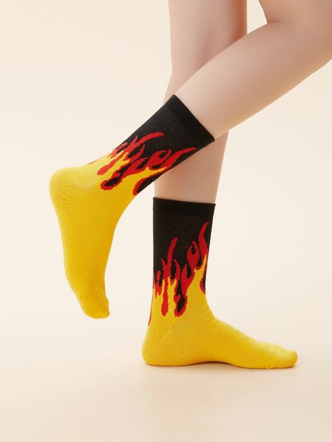 Flame Pattern, Women Crew Socks, Pattern Socks, Women Socks, Funny Socks, Patterned Socks, Calf Socks, Tube Socks, Socks And Tights