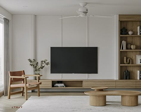 MIDTOWN CIPUTRA on Behance Japandi Tv Cabinet, Scandinavian Tv Wall, Tv Zone, Tv Feature Wall, Elemental Design, Johnson House, Living Tv, Japandi Living, Transitional Decor Living Room