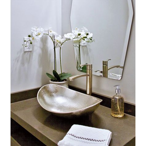 Confucius 19" Vessel Bathroom Sink in Nickel - Bed Bath & Beyond - 10670716 Vessel Sink Ideas, Copper Vessel Sinks, Sink Decor, Bath Sink, Nickel Bathroom, Rectangular Sink Bathroom, Velvet Upholstered Bed, Bath Sinks, Brass Sink