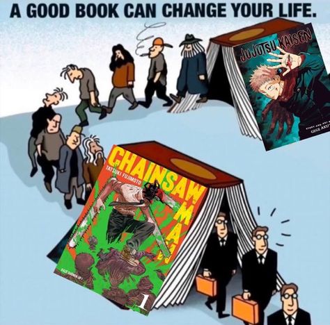 Chainsaw Man Funny, Chainsawman Movie Poster, Meowy Chainsaw Man, Metal Posters Chainsaw Man, Denji Being Relatable, Tatsuki Fujimoto, Anime Crossover, Chainsaw Man, Fb Memes