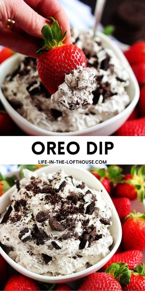 Oreo Dip is a sweet dessert dip with cream cheese, powdered sugar and crushed Oreo Cookies. Dipping Strawberries, Strawberries Cookies, Oreo Dip, Dessert Parfait, Cheesecake Dip, Sweet Dips, Taco Dip, Brownie Desserts, Oreo Recipes