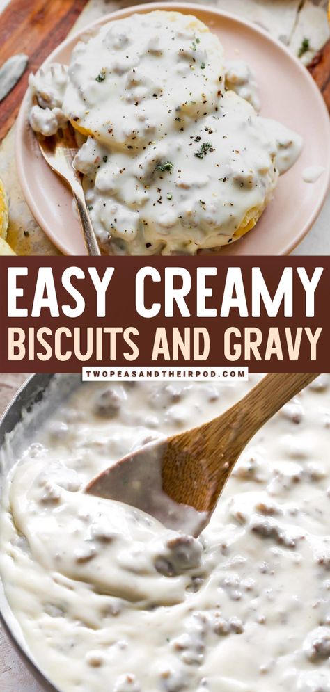 Biscuits and Gravy Busicuts And Gravy Recipes Easy, Biscuits And Gravy Easy, Biscuit And Gravy Recipe, Breakfast Biscuits And Gravy, Breakfast Ideas With Biscuits, Easy Biscuits And Gravy, Biscuit And Gravy, Biscuits And Gravy Recipe, Easy Biscuits