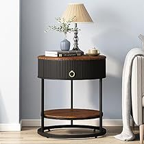 Storage End Tables Living Room, Round End Tables Living Room, End Table With Lamp, Round Living Room Table, Wood Table Living Room, Unique End Tables, Round Bedside, Bedside Table Round, End Table With Drawer