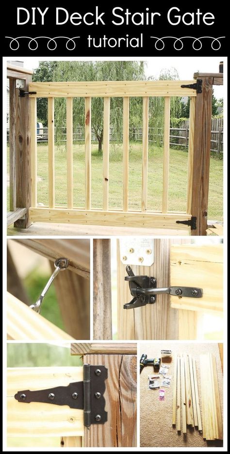 Deck Stair Gate, Porch Gate, Deck Gate, Stair Gate, Deck Stairs, Deck Plans, Diy Deck, House With Porch, Backyard Deck