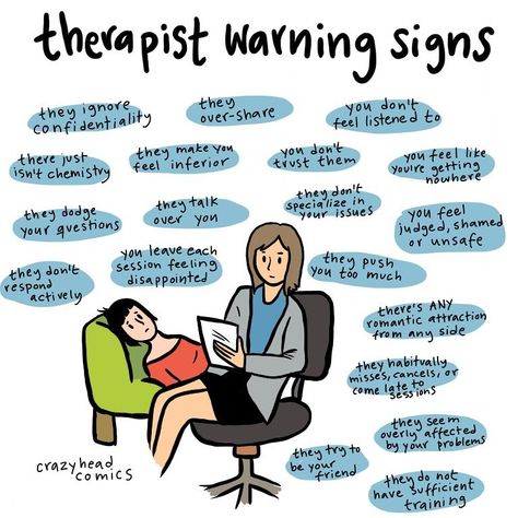 Instagrammer, crazyheadcomics, creates a comic about therapist "warning signs" to look out for. Create A Comic, Mental Health Therapy, Therapy Counseling, Mental And Emotional Health, Psychology Facts, Mental Health Matters, Warning Signs, Health Awareness, Mental Wellness