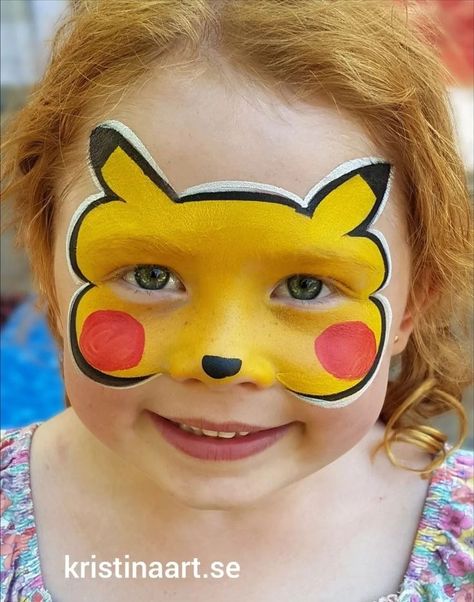 Face Paint Easy For Kids, Pokemon Face Paint, Pokemon Facepaint, Owl Face Paint, Kids Face Painting Easy, Face Paint Easy, Face Paint Party, Superhero Face Painting, Pikachu Face