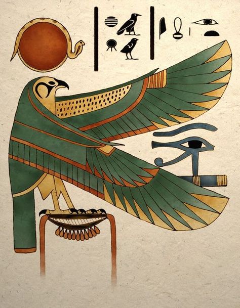 Egyptian Art Drawing, Falcon Art, Starověký Egypt, Egyptian Motifs, Egyptian Painting, Egypt Museum, Egyptian Design, Modern Folk, Egyptian Artifacts