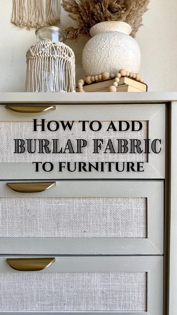 Wallpaper On Drawer Sides, Burlap On Furniture Dressers, Burlap Dresser Diy, Burlap Drawer Fronts, Burlap On Furniture, Wallpaper On Furniture Diy, Burlap Dresser Drawers, Fabric Decoupage Furniture, Using Wallpaper On Furniture