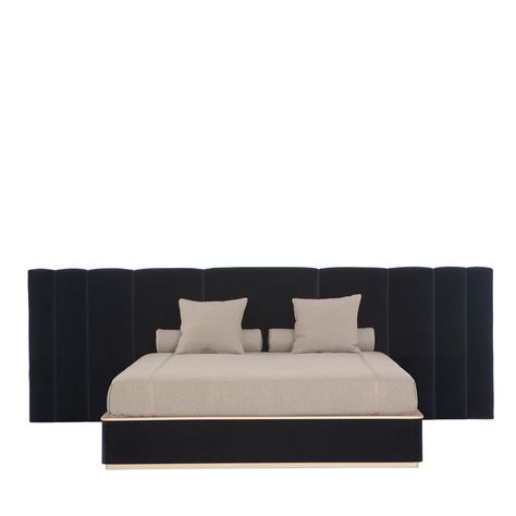 A minimalist silhouette with maximum style, this modern headboard looks as luxurious as it feels. Crafted of oak-finished wood and upholstered in soft velvet, this polyurethane-padded tall headboard (360 x 9 x H.120 cm) features a warm mocha color, while the side panels are in caramel beige for a sophisticated color combination. Shown with the mocha bedframe (available separately), this headboard comes with support brackets to secure it firmly to the wall. Contract and commercial certifications White Queen Bed Frame, Unique Bed Frames, White Queen Bed, Unique Bed, Grey Bed Frame, Wooden Beds, Modern Headboard, Tall Headboard, Round Beds