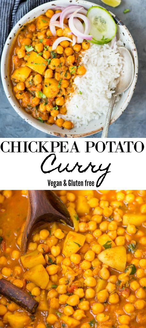 Chickpea Potato Curry, Chickpea Potato, Chickpea And Potato Curry, Vegan Chickpea Curry, Vegan Chickpea, Vegan Potato, Potato Curry, Chickpea Recipes, Chickpea Curry