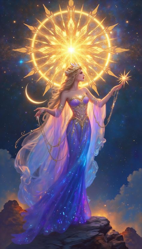 Cosmic Goddess Aesthetic, Bright Goddess, Healing Goddess, Cosmic Goddess, Conversations With God, Goddess Aesthetic, Dnd Character Ideas, Sun Goddess, Dream Vision Board