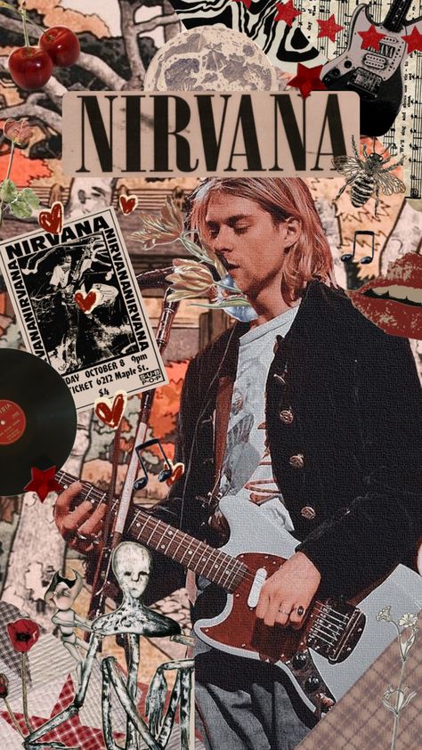 Band Collage, Nirvana Wallpaper Aesthetic, Grunge Band Aesthetic, Nirvana Core Aesthetic, Wallpaper Iphone Nirvana, Nirvana Aesthetic Wallpaper Iphone, Nirvana Moodboard, Nirvana Homescreen, Nirvana Aesthetic