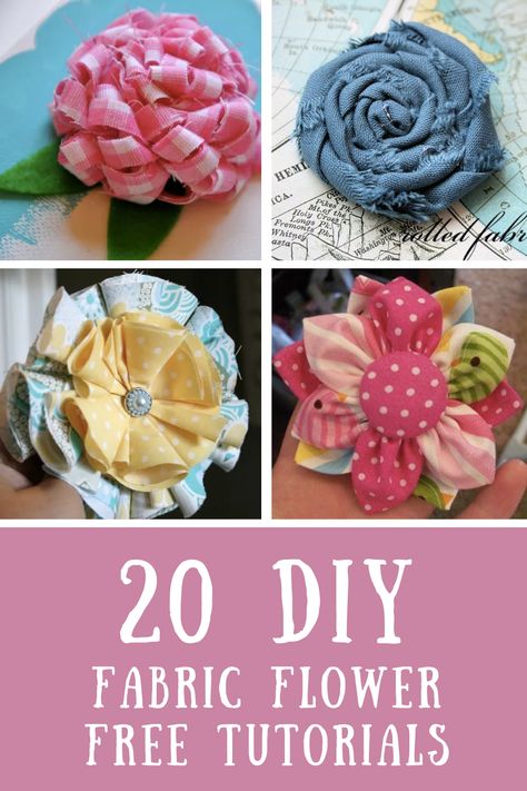 Learn how to make diy fabric flowers with these 20 free tutorials. Perfect for hairbows, headbands, crafts and more! Make A Bench Cushion, Fabric Flowers Diy Easy, Flower Bouquet Tutorial, Make Fabric Flowers, Rolled Fabric Flowers, Make A Bench, Seussical Costumes, Easy Fabric Flowers, Flower Fabric Pattern