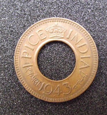 Indian 1-Pice coin with a hole in the center, 1943 Ancient Indian Coins, Currency Collection, Old Coins For Sale, Historical Coins, Indian Currency, Sell Old Coins, Indian Coins, Old Coins Value, Currency Design