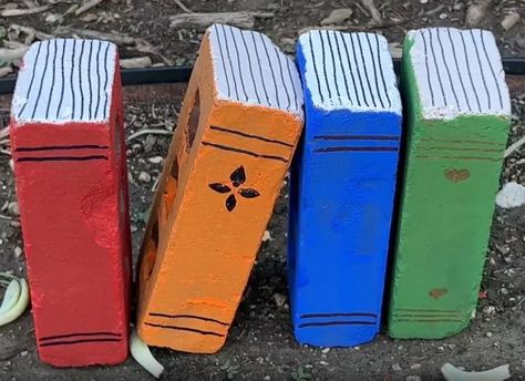 Embrace your love for books and extend the bibliophile aesthetic to your yard with this charming DIY project! Follow along as I guide you through creating decorative brick books for your garden. This cost-effective and straightforward endeavor will add a unique touch to your outdoor space.	DIY garden decor, brick book craft, outdoor aesthetics, home improvement, creative project Brick Book, Bibliophile Aesthetic, Brick Books, Garden Walkways, Painted Bricks, Brick Ideas, Brick Crafts, Painted Things, Book Craft