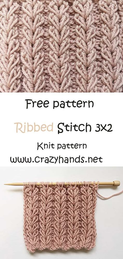 Free Knit Pattern Ribbed Stitch 3X2 #knit #knitstitch #stitchforhat #knithat Instagram @amurushka_amur Knit Stitch Patterns Free, Free Knit Pattern, Lace Knitting Stitches, Knitting Patterns Free Blanket, Cable Knitting Patterns, Knitting Stitches Tutorial, Knitting Patterns Free Scarf, Crochet Knit Stitches, Easy Crochet Stitches