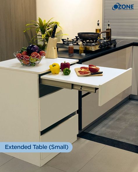 Ozone’s extendable two leaf table top fitting can be used as a study table, as a dining table or as an extension to the kitchen worktops in small kitchens and kitchenettes to save space! For more information call- 9310012300. #OzoneHardware #Ozone #Hardware #DoorHardware #HomeHardware #InteriorDesign Extended Table, Stylish Kitchen Design, Small Kitchens, Kitchen Worktop, Fitted Furniture, Kitchen Tops, Study Table, Leaf Table, Home Hardware