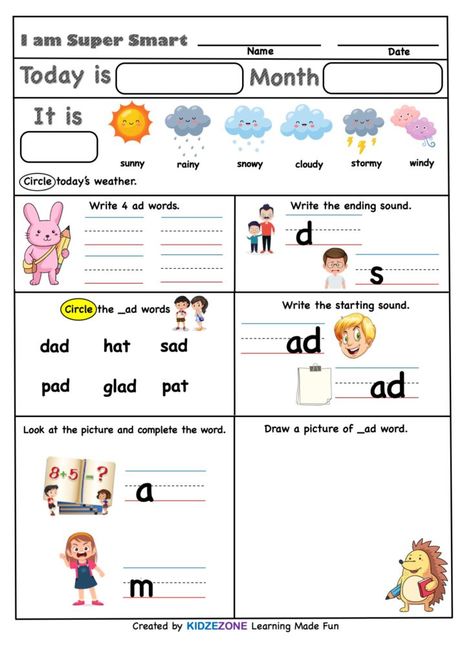 ad word family - Super Sheet Kindergarten worksheet Ad Words Worksheets, Ad Family Words Worksheet, Ad Word Family, Accelerated Christian Education, Word Family Reading, Writing About Family, Family Worksheets, Ccvc Words, Words Worksheet