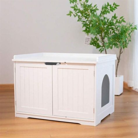 30" Litter Box Enclosure Hidden Cat Litter Box Furniture Wooden Cat Litter Cabinet With Doors Litter Box Toilet Indoor Kennel Hidden Cat Washroom For Cats Kitty Dogs White | SHEIN USA Cat Litter Cabinet, Crate Nightstand, Crate Side Table, Hidden Litter Boxes, Cat Houses Indoor, Cat Litter Box Enclosure, Kitty Litter, Litter Box Furniture, Litter Box Enclosure