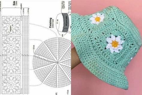 Flower Hat Crochet, Hat Crochet Patterns, Crochet Wear, Flower Hat, Crochet Bucket Hat, Flower Hats, Hat Crochet, Crochet Bags, Crochet Hat Pattern