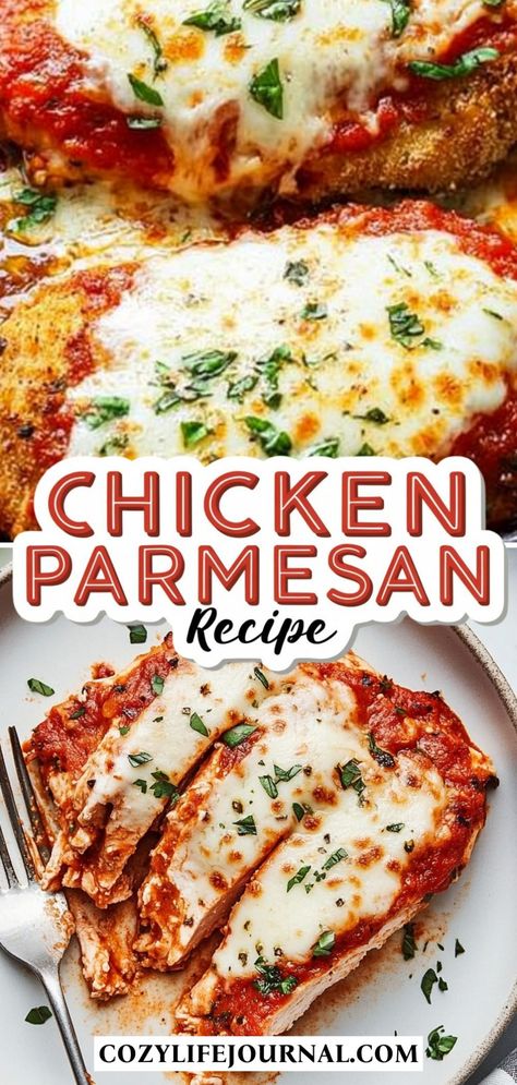 Chicken Parmesan with melted cheese and marinara sauce, garnished with fresh herbs. Boneless Chicken Parmesan, How To Make Chicken Parmesan Easy, Chicken Parmesan Recipe Unbreaded, Easy Oven Meals Dinner Tonight, Best Parmesan Chicken Recipe, Chicken Parmesan Recipes Baked, Chicken Parmigan, Homemade Chicken Parm, Chicken Cutlet Parmesan Recipes