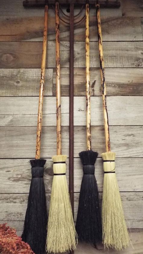 Witch Necessities, Kitchen Witch Decor, Besom Broom, Broom Making, Witches Brooms, Witch Brooms, Corn Decor, Clean City, Halloween Witch Brooms