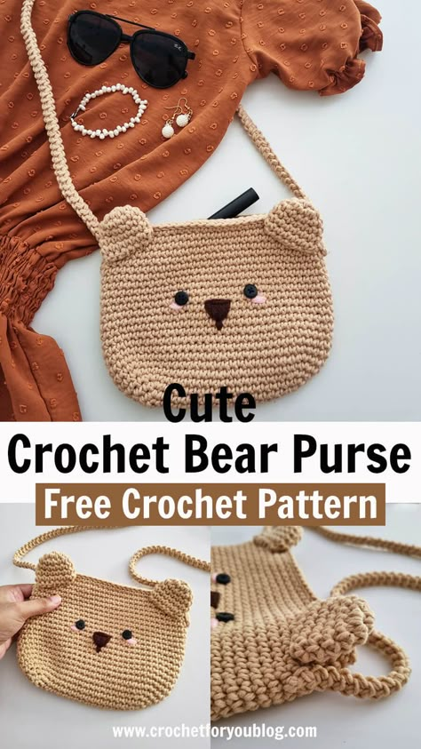 Bear Purse, Free Crochet Bag, Velvet Teddy, Crochet Bag Pattern Free, Crochet Handbags Patterns, Crochet Purse Patterns, Crochet Bags Purses, Crochet Purse, Fun Crochet Projects