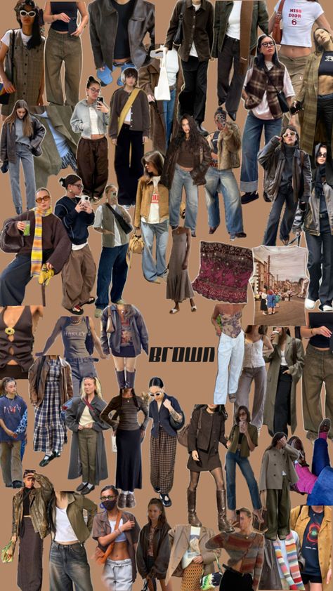 Brown outfit inspo Outfits With Brown Flannel, Brown Campus 00s Outfit, Navy And Brown Outfit, Brown Color Combinations Outfits, Light Grunge Outfits, Brown And Blue Outfit, Outfit Marron, Blue And Brown Outfit, Blue Flannel Outfit