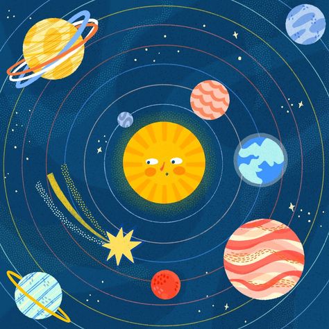 Planet Atmosphere, Orbit Illustration, Solar System Illustration, Planets Illustration, Planet Illustration, Kids Graphic Design, Solar System For Kids, Poem Book, Solar System Art