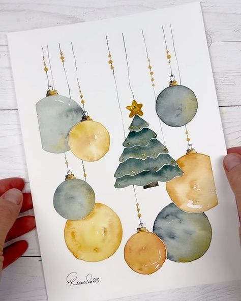 Watercolour Christmas Baubles, Wednesday Watercolor, Christmas Aquarell, Aquarell Christmas, Christmas Watercolor Painting, Watercolor Painting Christmas, Watercolor Christmas Cards Diy, Watercolor Holiday Cards, Hello Christmas