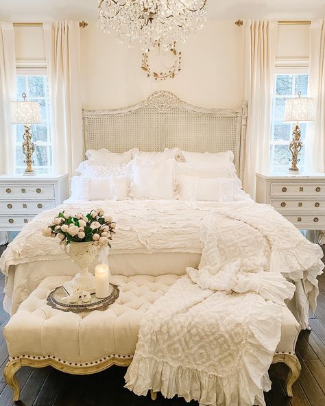 29 Romantic Bedroom Ideas for Cozy & Intimate Retreats - placeideal.com White Shabby Chic Bedroom, French Bedroom Design, Bedroom Decor Neutral, Ivory Lane, Ideas Habitaciones, Romantic Bedroom Decor, French Country Bedrooms, French Bedroom, Shabby Chic Bedroom