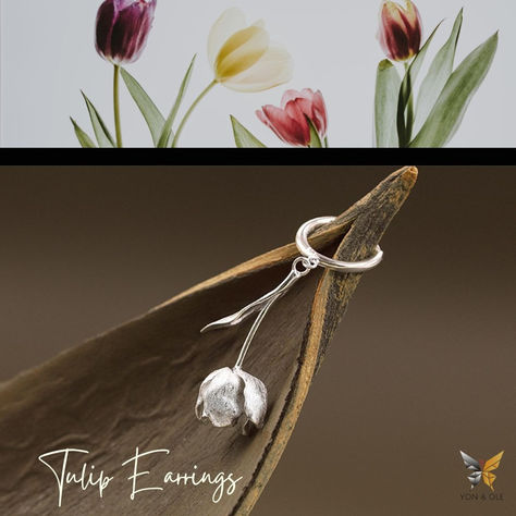 Tulip Earrings In 925 Sterling Silver 18K Gold Plated Handmade Flowers Fine Floral Jewelry Design Gift For Her Tulip Ring, Tulip Earrings, Motifs Perler, Floral Jewelry, Nature Collection, Floral Jewellery, Stunning Earrings, Handmade Flowers, Beautiful Earrings