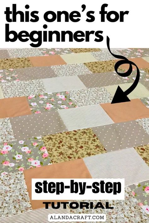 This is a nice and easy quilt to make particularly for beginners. You don't have to worry about lining up seams so it's pretty forgiving. This is a great scrap fabric project. Full step-by-step video AND written instructions. Easy Square Quilts For Beginners, How To Make Patchwork Quilt, Easy Square Quilt Patterns, How To Make A Quilt For Beginners Step By Step, Patchwork For Beginners, Quilting Techniques For Beginners, Patch Quilt For Beginners, How To Sew A Quilt For Beginners, Easy Beginner Quilt Patterns Free