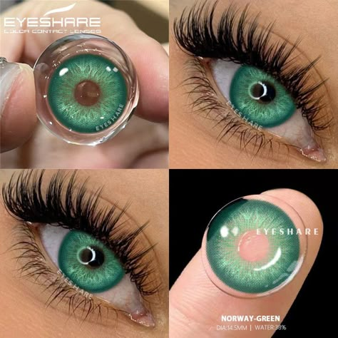 yickyue Green Eye Contacts, Colored Contacts For Brown Eyes, Blue Eye Contacts, Rare Eye Colors, Best Contact Lenses, Green Colored Contacts, Contact Case, Contacts Lenses, Green Contacts