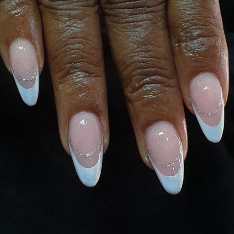 French Tip With Glitter Line, French Tip With Glitter, Simple Wedding Nails, Glitter French Tips, White French Tip, Work Nails, Almond Nail, Nails For Kids, Milky White