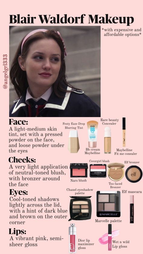 Blair Waldorf Makeup Aesthetic (not affiliated with the show, not products endorsed by gossip girl, just my opinion 💗) #blairwaldorf #gossipgirl Blair Waldorf Makeup, Blair Waldorf Hair, Gossip Girl Party, Estilo Blair Waldorf, Blair Waldorf Aesthetic, Gossip Girl Blair, Gossip Girl Aesthetic, Gossip Girls, Cool Makeup Looks