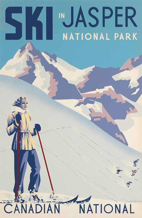 Woman Skiing, Winter Canada, Jasper National Park Canada, Vintage Ski Posters, Utah Skiing, Ski Poster, Canada National Parks, Jasper National Park, Ski Posters