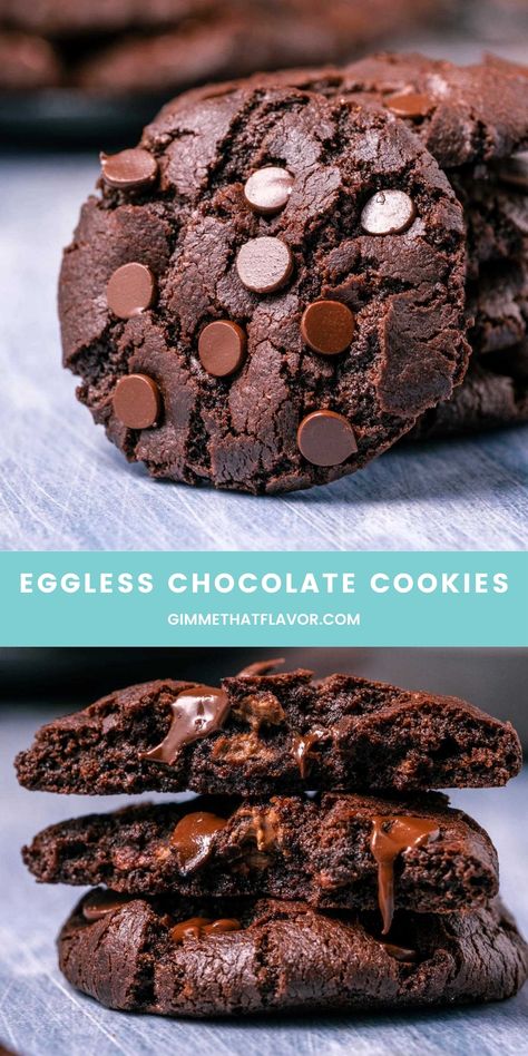 Eggless Choco Chip Cookies, Chocolate Cookies Without Eggs, Choco Cookies Recipes, Eggless Chocolate Desserts, Eggless Christmas Desserts, Easy Eggless Desserts, Eggless Desert, Cookie Experiment, Eggless Dinner