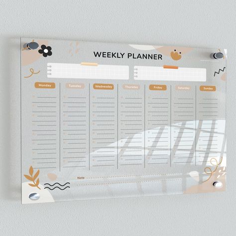 Acrylic Weekly Planner, Dry Erase Weekly Calendar, Family Calendar for Wall, Notes, To Do List with Marker * Monthly planner & Acrylic Tracker to review what was done last month  and plan ahead for next month. * Weekly Planner  to manage each day with ease and minimal stress. * Easy to install, with a strong and durable acrylic material. * Personalized planner for your monthly, weekly or daily scheduling needs. * The perfect wall-mounted personalized planner to keep track of your family's activi Acrylic Schedule Board, Acrylic Weekly Planner, Wall Notes, Acrylic Planner, Weekly Tracker, Personalized Planner, Family Command Center, Organization Station, Dry Erase Boards