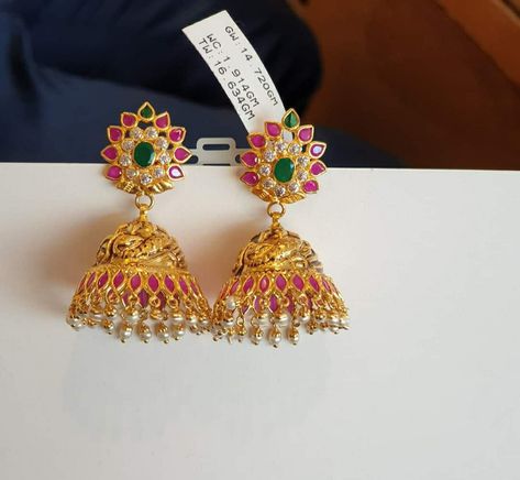 Light Weight Buttalu Earrings Gold, Gold Buttalu Earrings Latest Heavy, 5 Grams Gold Earrings Jumka, Gold Buttalu Earrings Latest, 22k Gold Traditional Jhumkas For Anniversary, Traditional 22k Gold Jhumkas For Puja, Buttalu Earrings Gold, Ceremonial 22k Gold Jhumkas For Festive Occasions, Buttalu Earrings