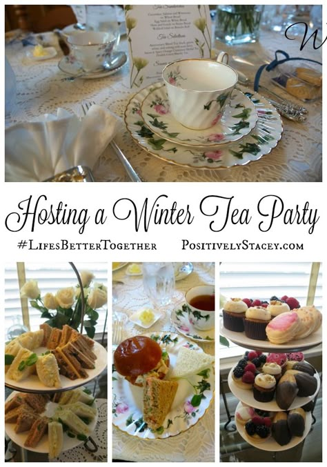 Warm Up Winter with Friendship and Tea! Here is everything you need to host a Winter Tea Party because #LifesBetterTogether @evite Christmas Tea Party Tablescape, Christmas Tea Party Ideas, Downton Abbey Tea Party, Winter Tea Party, Vintage High Tea, Tea Party Menu, High Tea Food, Tea Party Recipes, Tea Party Sandwiches