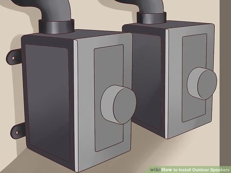 3 Ways to Install Outdoor Speakers - wikiHow Outdoor Speakers Backyards, Outdoor Speakers Diy, Outdoor Speaker System, Modern Speakers, Bistro Ideas, Outdoor Sound System, Backyard Entertainment, Outdoor Bluetooth Speakers, Best Home Theater