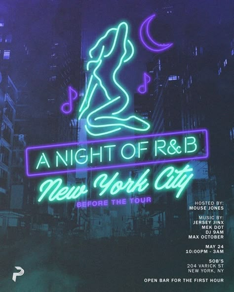 Club invite, evite, neon, typography, r&b, night club, jazz, new York, party invite, invitation Neon Typography Poster, Neon Party Invite, Night Club Graphic Design, Night Club Invitation, Night Club Poster Design, Club Poster Ideas, Club Party Invitation, Futuristic Club, Jazz New York