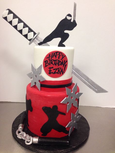 Ninja cake Ninja Themed Birthday Cake, Ninja Cake Ideas Boys, Ninja Cake Ideas, Ninja Cakes, Ninja Birthday Cake, Karate Cake, Bee Birthday Cake, Ninja Cake, 9th Birthday Cake