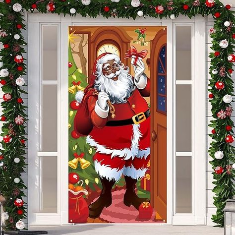 African American Christmas Decorations American Christmas Decorations, Christmas Decorations Black, Christmas Door Cover, Black Santa Claus, Merry New Year, Štědrý Den, African American Christmas, Santa Claus Decorations, Leopard Christmas