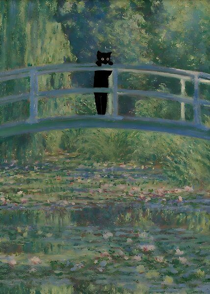 Cat Print Monet Water Lilies Bridge  by outdoorway | Redbubble Maximalist Room Decor, Jason Anderson, Maximalist Room, Monet Water Lilies, York Minster, Monet Art, Cat Poster, Cat Posters, Cat Painting