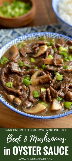 A low syn version of one the Chinese dish - Beef with Mushrooms in Oyster sauce only 0.5 syns per serving. Gluten Free, Dairy Free, Slimming World and Weight Watchers friendly | www.slimmingeats.com #chinese #slimmingworld #weightwatchers #dairyfree #fakeaway Beef With Oyster Sauce Recipe, Recipes Using Oyster Sauce, Chinese Fakeaway Recipes, Beef In Oyster Sauce, Recipes With Oyster Sauce, Beef And Mushroom Recipe, Noom Meals, Oyster Sauce Chicken, Slimmingworld Recipes