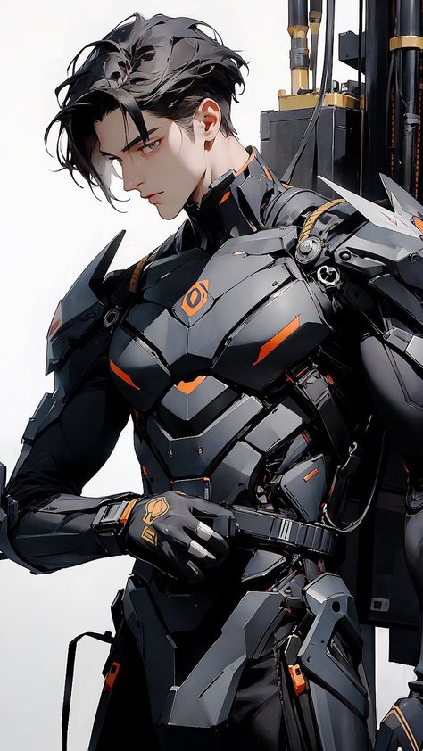 Android Male Art, Cyberpunk Armor Men, Sci Fi Oc Male, Sci Fi Power Armor, Scifi Anime Character, Male Cyberpunk Outfit, Future Soldier Design, Sci Fi Male Character Design, Futuristic Character Design Male