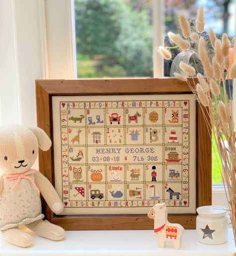 Cross Stitch Birth Announcement, Birth Cross Stitch, Baby Cross Stitch, Birth Sampler, Nursery Room Inspiration, Red Gift, Alphabet And Numbers, Baby Boy Rooms, Luxury Gift Box